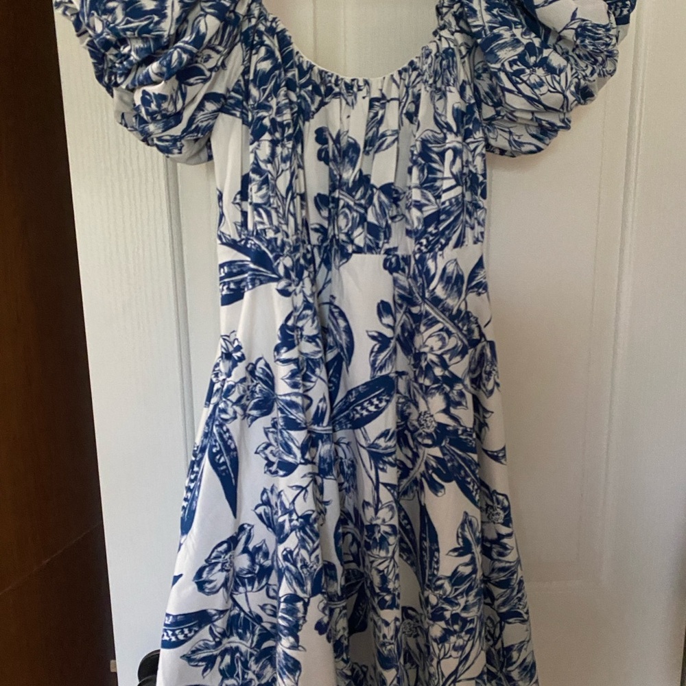 Abercrombie & Fitch Blue and White Floral Puff Sleeve Sundress